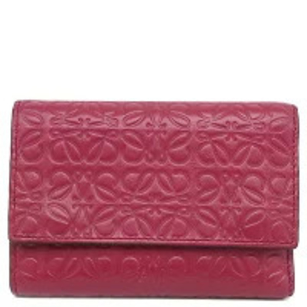 Loewe Repeat Vertical Tri fold Wallet Calfskin Embossed Silk Calf Raspberry